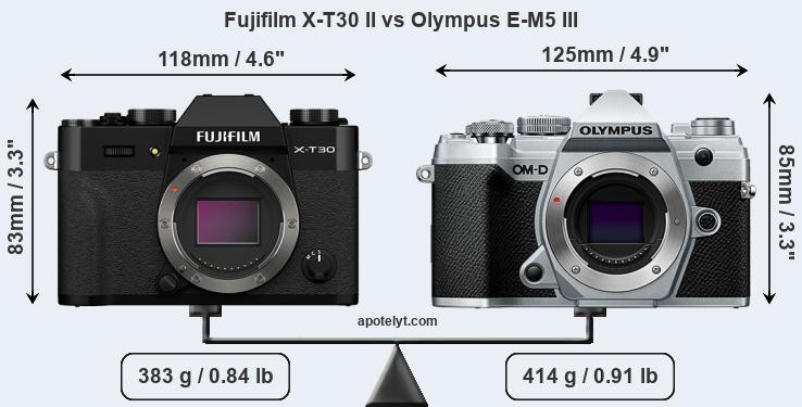 Size Fujifilm X-T30 II vs Olympus E-M5 III