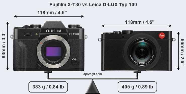 Size Fujifilm X-T30 vs Leica D-LUX Typ 109