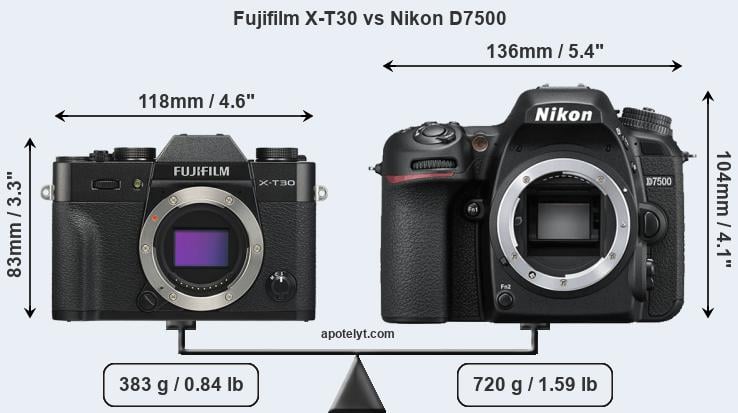 Size Fujifilm X-T30 vs Nikon D7500