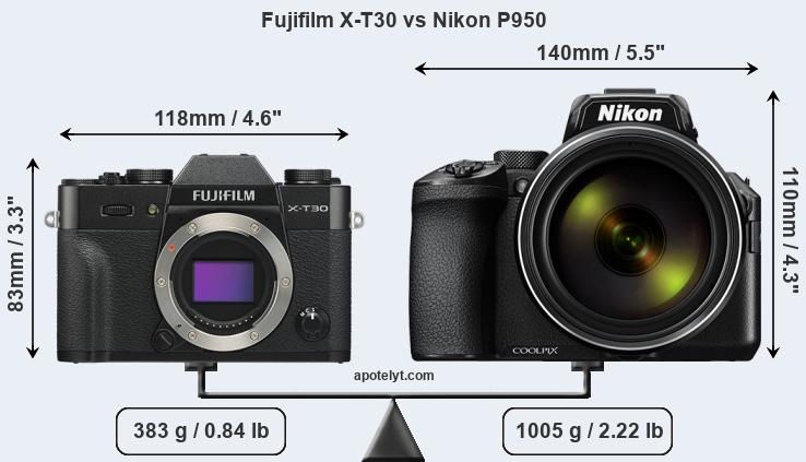 Size Fujifilm X-T30 vs Nikon P950