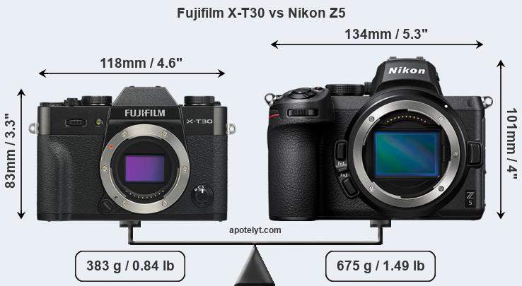 Size Fujifilm X-T30 vs Nikon Z5