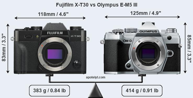 Size Fujifilm X-T30 vs Olympus E-M5 III