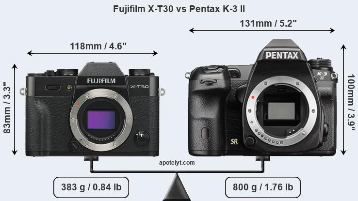 Size Fujifilm X-T30 vs Pentax K-3 II