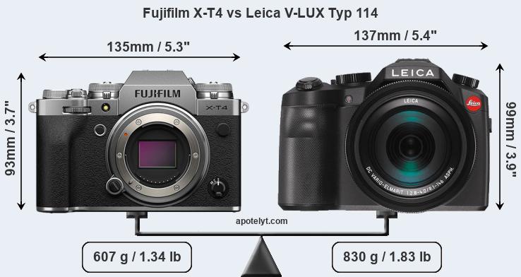 Size Fujifilm X-T4 vs Leica V-LUX Typ 114