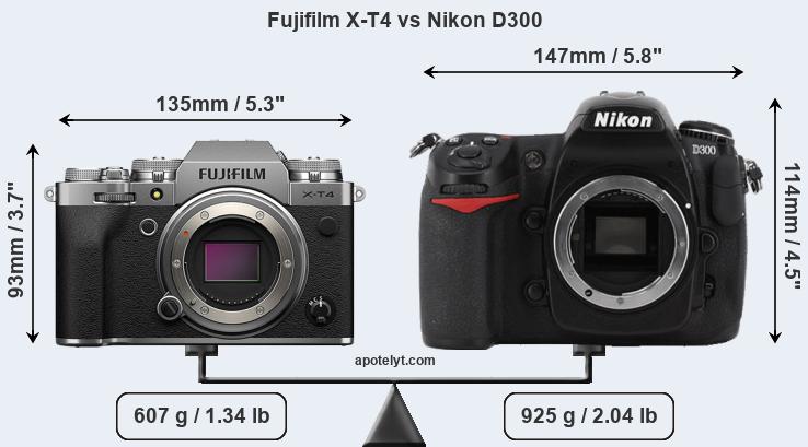 Size Fujifilm X-T4 vs Nikon D300