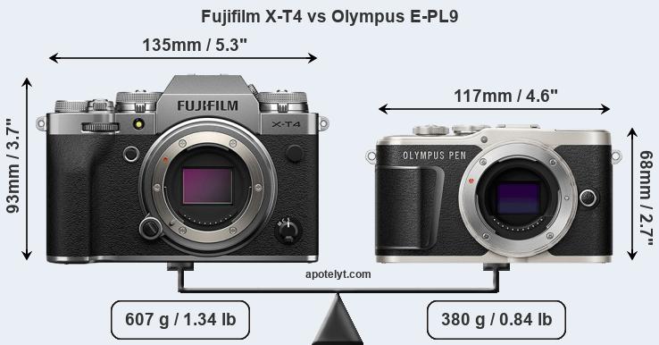 Size Fujifilm X-T4 vs Olympus E-PL9