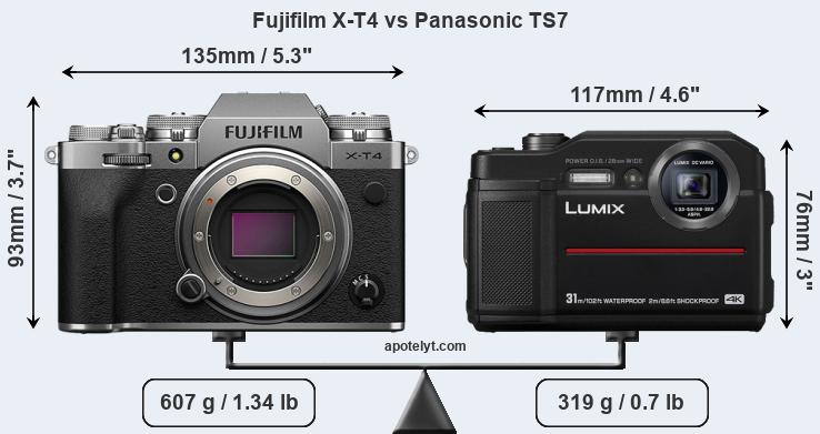 Size Fujifilm X-T4 vs Panasonic TS7