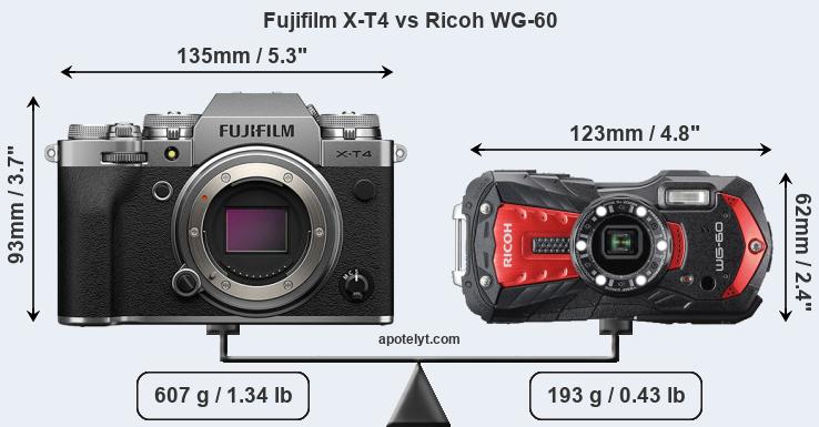 Size Fujifilm X-T4 vs Ricoh WG-60