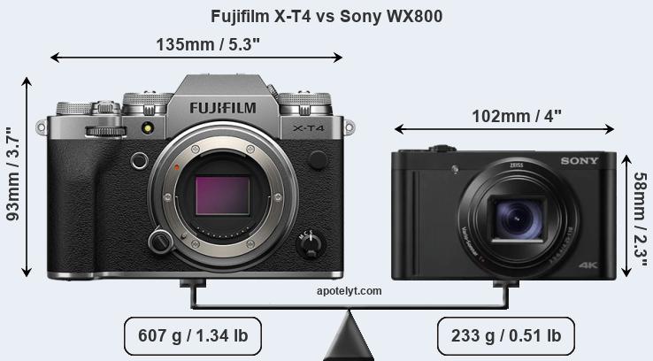Size Fujifilm X-T4 vs Sony WX800