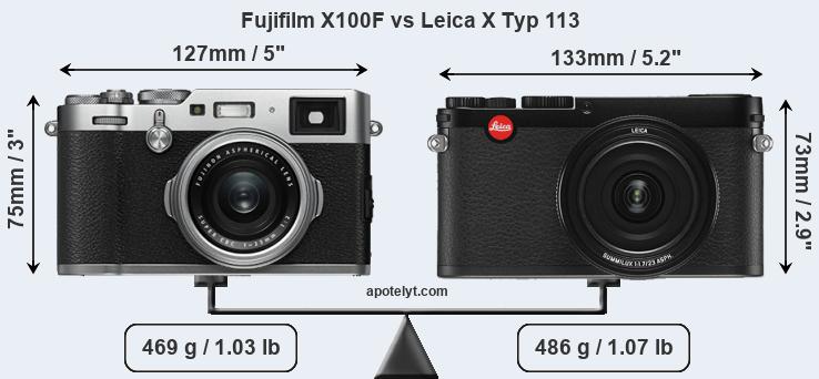 Size Fujifilm X100F vs Leica X Typ 113