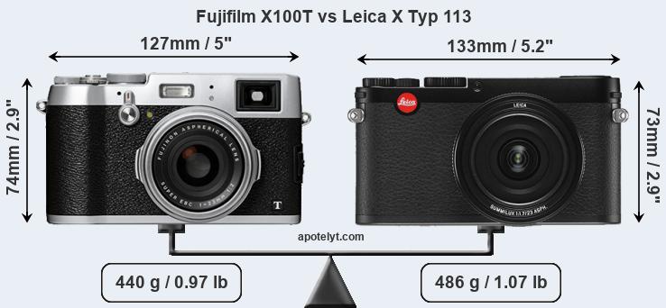 Size Fujifilm X100T vs Leica X Typ 113