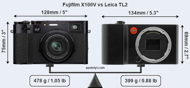 Size Fujifilm X100V vs Leica TL2