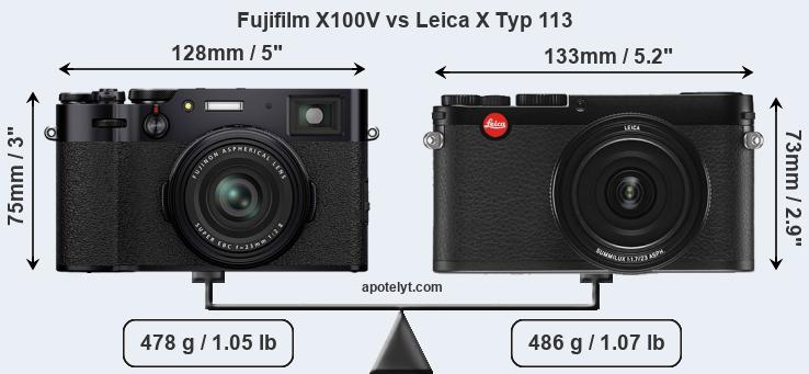 Size Fujifilm X100V vs Leica X Typ 113
