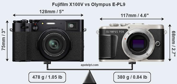Size Fujifilm X100V vs Olympus E-PL9