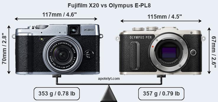 Size Fujifilm X20 vs Olympus E-PL8