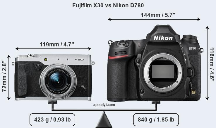 Size Fujifilm X30 vs Nikon D780