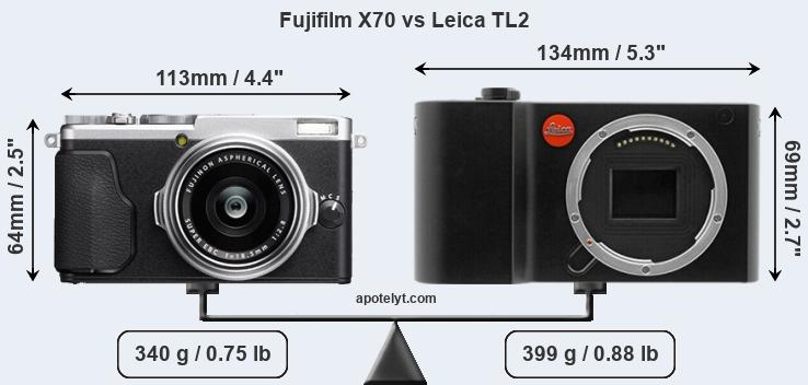 Size Fujifilm X70 vs Leica TL2