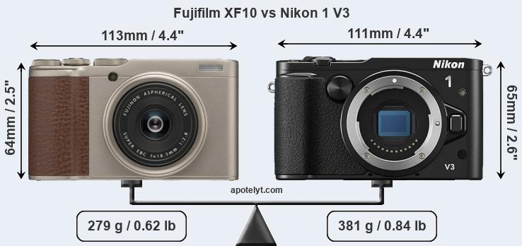 Size Fujifilm XF10 vs Nikon 1 V3