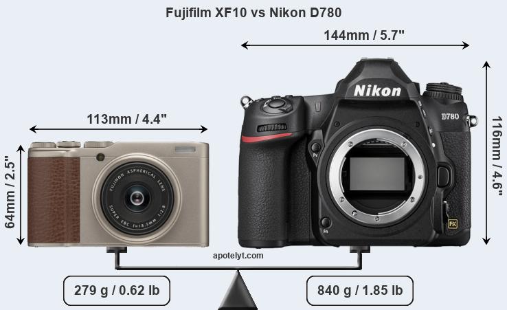 Size Fujifilm XF10 vs Nikon D780