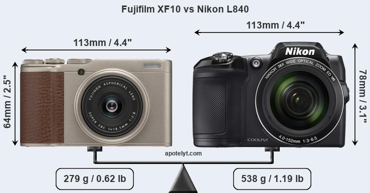 Size Fujifilm XF10 vs Nikon L840