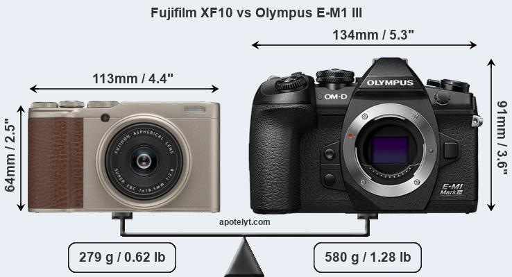 Size Fujifilm XF10 vs Olympus E-M1 III