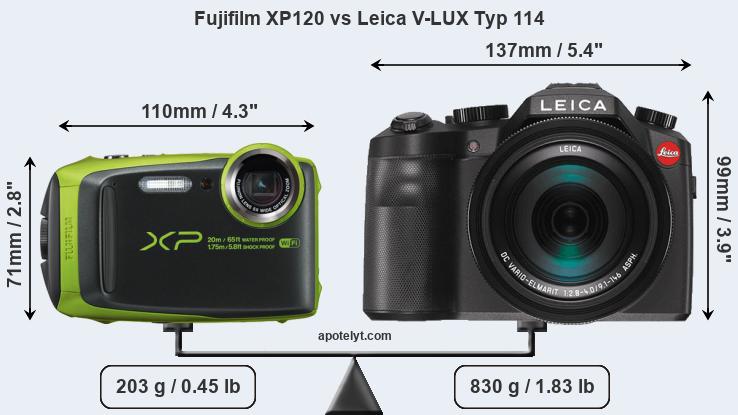 Size Fujifilm XP120 vs Leica V-LUX Typ 114