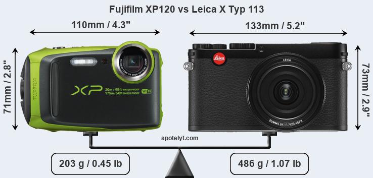 Size Fujifilm XP120 vs Leica X Typ 113