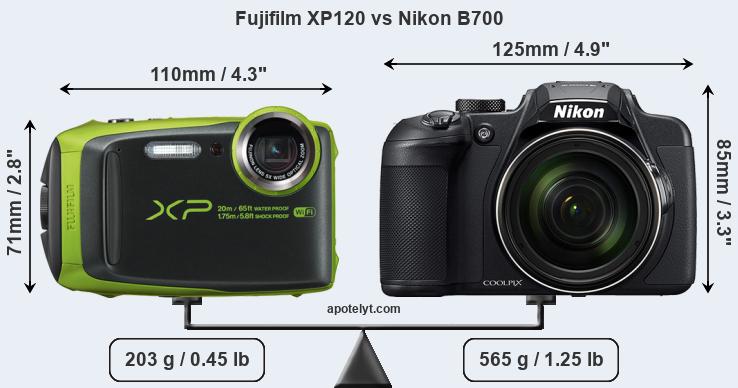 Size Fujifilm XP120 vs Nikon B700