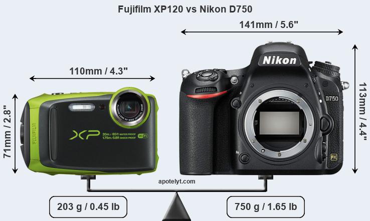 Size Fujifilm XP120 vs Nikon D750