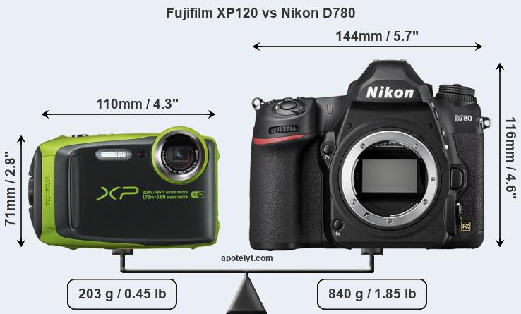 Size Fujifilm XP120 vs Nikon D780