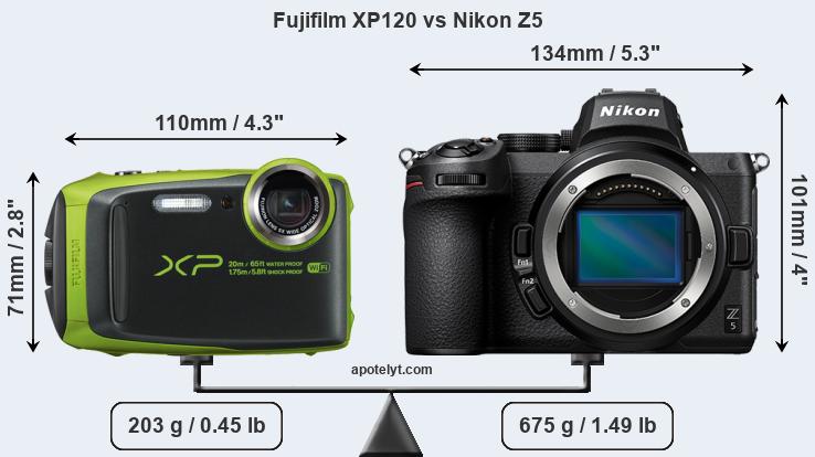 Size Fujifilm XP120 vs Nikon Z5