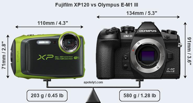 Size Fujifilm XP120 vs Olympus E-M1 III