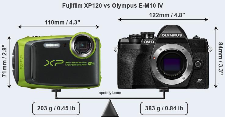 Size Fujifilm XP120 vs Olympus E-M10 IV