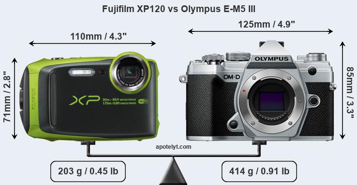 Size Fujifilm XP120 vs Olympus E-M5 III