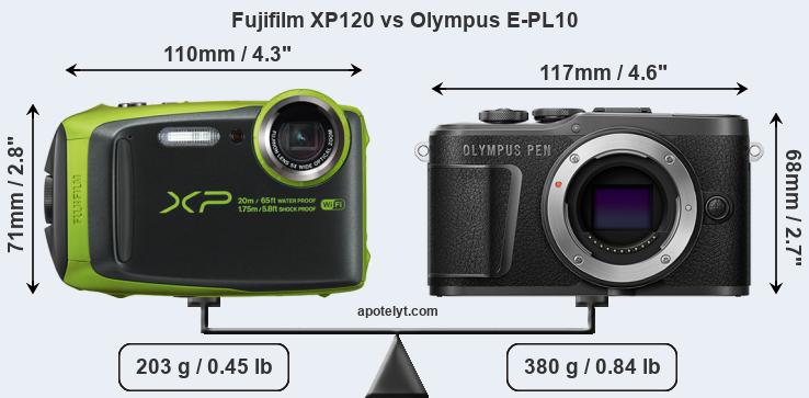 Size Fujifilm XP120 vs Olympus E-PL10