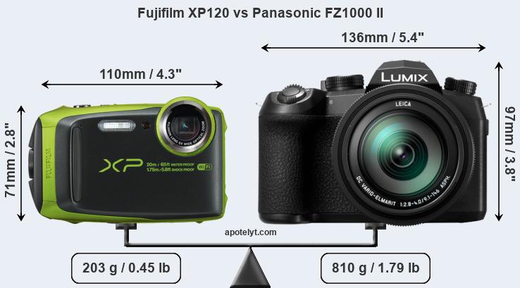 Size Fujifilm XP120 vs Panasonic FZ1000 II