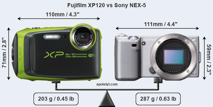 Size Fujifilm XP120 vs Sony NEX-5
