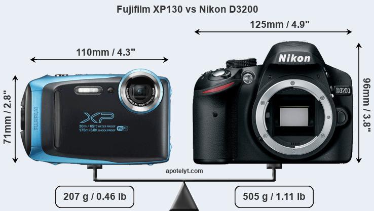 Size Fujifilm XP130 vs Nikon D3200