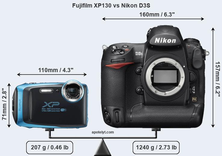 Size Fujifilm XP130 vs Nikon D3S