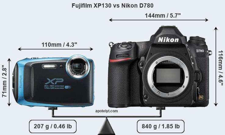 Size Fujifilm XP130 vs Nikon D780