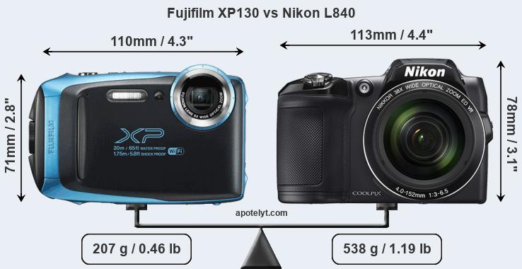 Size Fujifilm XP130 vs Nikon L840