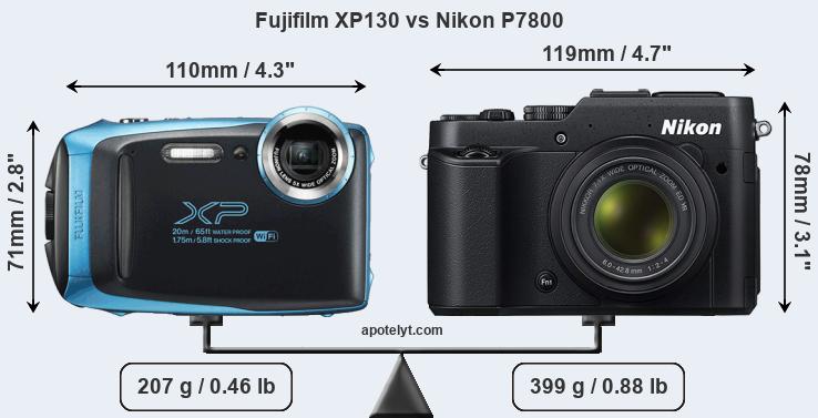 Size Fujifilm XP130 vs Nikon P7800