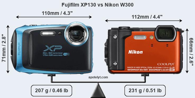 Size Fujifilm XP130 vs Nikon W300