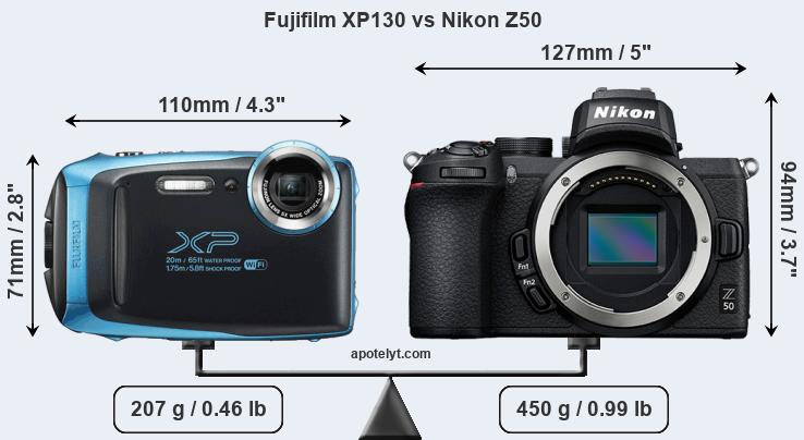 Size Fujifilm XP130 vs Nikon Z50