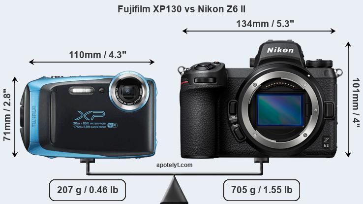 Size Fujifilm XP130 vs Nikon Z6 II