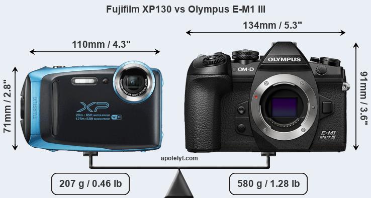 Size Fujifilm XP130 vs Olympus E-M1 III