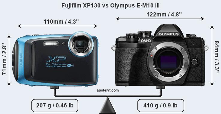 Size Fujifilm XP130 vs Olympus E-M10 III
