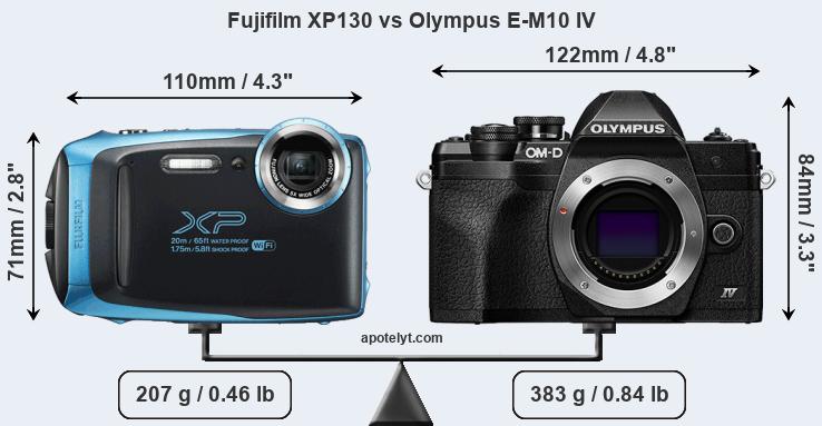 Size Fujifilm XP130 vs Olympus E-M10 IV