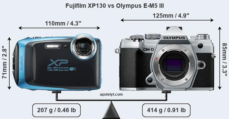 Size Fujifilm XP130 vs Olympus E-M5 III