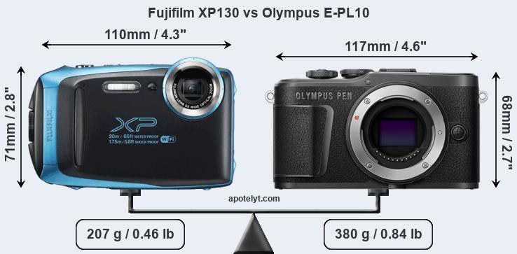 Size Fujifilm XP130 vs Olympus E-PL10